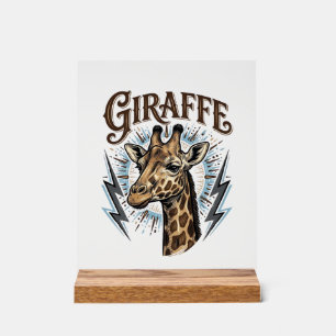 Vintage gravierte Giraffe Blitz T-Shirt Design_ Acrylschild