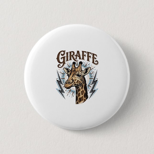 Vintage gravierte Giraffe Blitz T-Shirt Design_ Button (Vorderseite)
