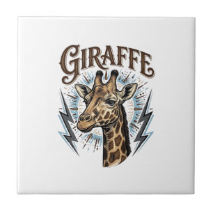 Vintage gravierte Giraffe-Blitz-T-Shirt-Design_ Fliese