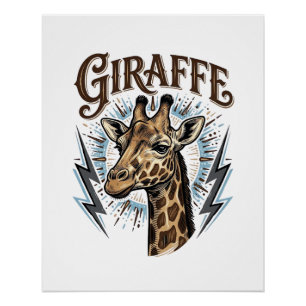 Vintage gravierte Giraffe Blitz T-Shirt Design_ Poster