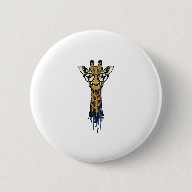 Vintage gravierte Giraffe mit Brille Design_1 Button (Vorderseite)