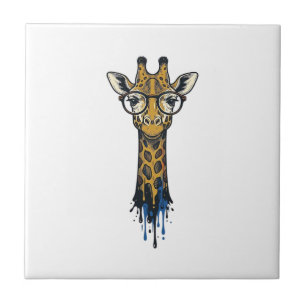 Vintage gravierte Giraffe mit Brille Design_1 Fliese