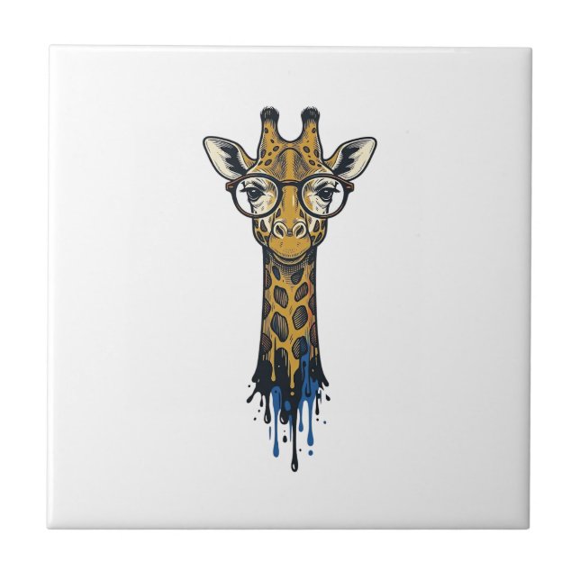 Vintage gravierte Giraffe mit Brille Design_1 Fliese (Vorderseite)