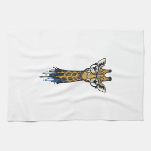 Vintage gravierte Giraffe mit Brille Design_1 Geschirrtuch