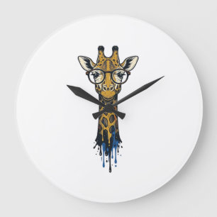 Vintage gravierte Giraffe mit Brille Design_1 Große Wanduhr