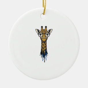 Vintage gravierte Giraffe mit Brille Design_1 Keramik Ornament