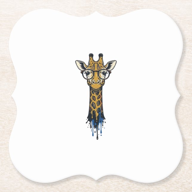 Vintage gravierte Giraffe mit Brille Design_1 Untersetzer (Vorderseite)