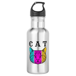 Vintage gravierte Katze Farbblock Grafikdesign_1 Edelstahlflasche