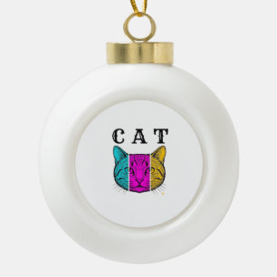 Vintage gravierte Katze Farbblock Grafikdesign_1 Keramik Kugel-Ornament