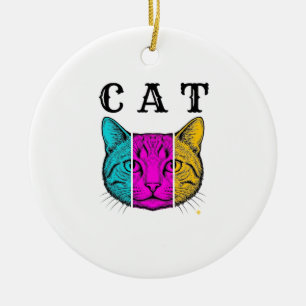 Vintage gravierte Katze Farbblock Grafikdesign_1 Keramik Ornament