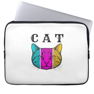 Vintage gravierte Katze Farbblock Grafikdesign_1 Laptopschutzhülle