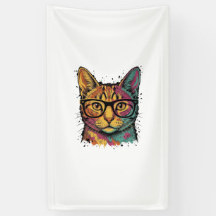 Vintage gravierte Katze mit Brille Vektor Design_1 Banner