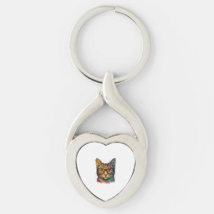 Vintage gravierte Katze mit Brille Vektor Design_1 Schlüsselanhänger