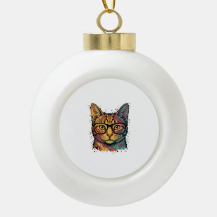 Vintage gravierte Katze mit Brille Vektordesign_1 Keramik Kugel-Ornament