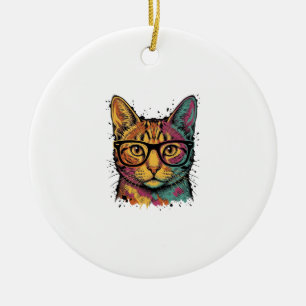 Vintage gravierte Katze mit Brille Vektordesign_1 Keramik Ornament