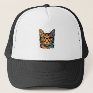 Vintage gravierte Katze mit Brille Vektordesign_1 Truckerkappe