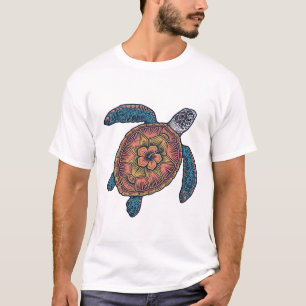 Vintage gravierte Meeresschildkröte Blumen Kunst W T-Shirt