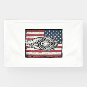 Vintage gravierte Tiger-Amerikanische-Flagge Patri Banner