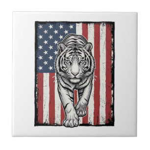 Vintage gravierte Tiger-Amerikanische-Flagge Patri Fliese