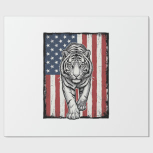 Vintage gravierte Tiger-Amerikanische-Flagge Patri Geschenkpapier