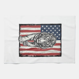 Vintage gravierte Tiger-Amerikanische-Flagge Patri Geschirrtuch