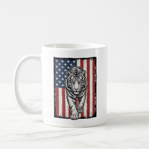 Vintage gravierte Tiger-Amerikanische-Flagge Patri Kaffeetasse