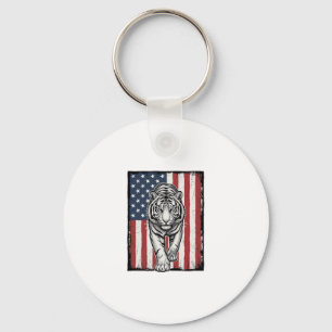 Vintage gravierte Tiger-Amerikanische-Flagge Patri Schlüsselanhänger
