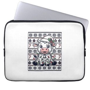 Vintage gravierte Weihnachtskuh hässliches Sweater Laptopschutzhülle