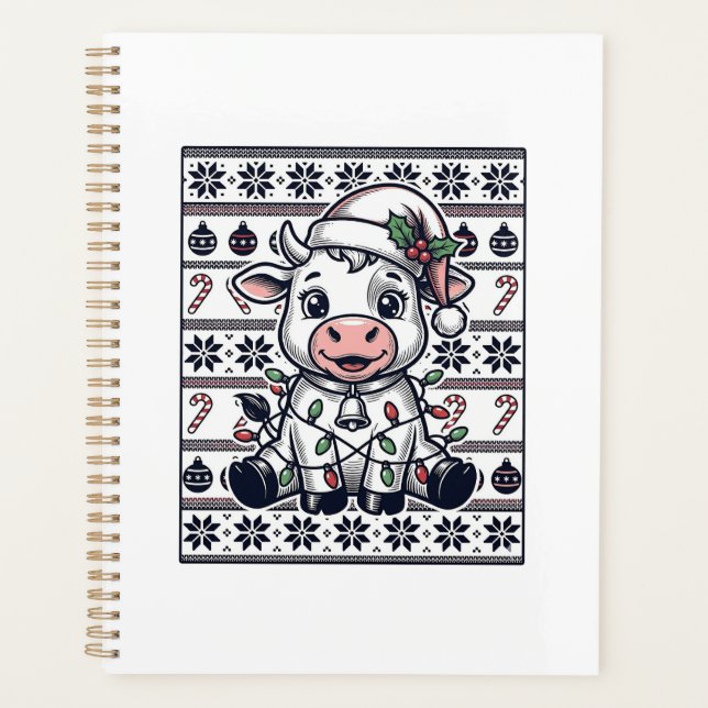 Vintage gravierte Weihnachtskuh hässliches Sweater Planer (Vorderseite)