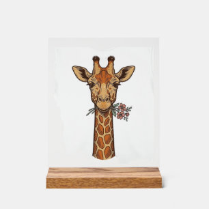 Vintage graviertes Giraffe Mit Blumen Shirt_1 Acrylschild