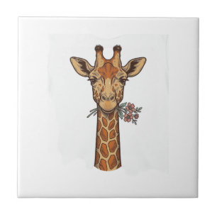 Vintage graviertes Giraffe Mit Blumen Shirt_1 Fliese