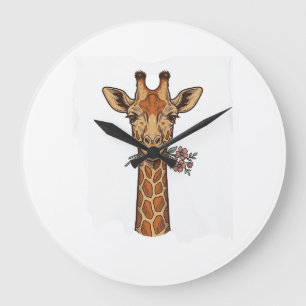 Vintage graviertes Giraffe Mit Blumen Shirt_1 Große Wanduhr
