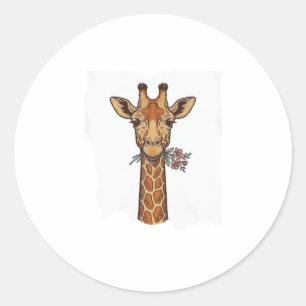 Vintage graviertes Giraffe Mit Blumen Shirt_1 Runder Aufkleber