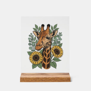 Vintage graviertes Giraffe Sonnenblume Blumenhemd_ Acrylschild
