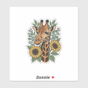 Vintage graviertes Giraffe Sonnenblume Blumenhemd_ Aufkleber