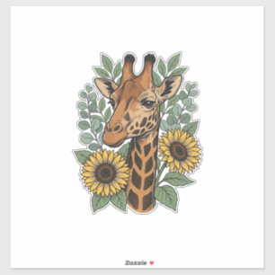 Vintage graviertes Giraffe Sonnenblume Blumenhemd_ Aufkleber