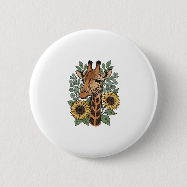 Vintage graviertes Giraffe Sonnenblume Blumenhemd_ Button (Vorderseite)