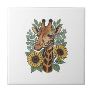 Vintage graviertes Giraffe Sonnenblume Blumenhemd_ Fliese