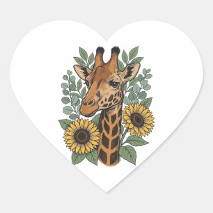 Vintage graviertes Giraffe Sonnenblume Blumenhemd_ Herz-Aufkleber