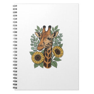 Vintage graviertes Giraffe Sonnenblume Blumenhemd_ Notizblock