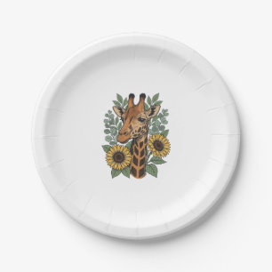 Vintage graviertes Giraffe Sonnenblume Blumenhemd_ Pappteller