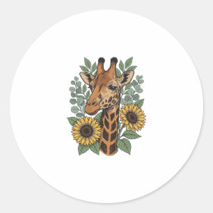 Vintage graviertes Giraffe Sonnenblume Blumenhemd_ Runder Aufkleber
