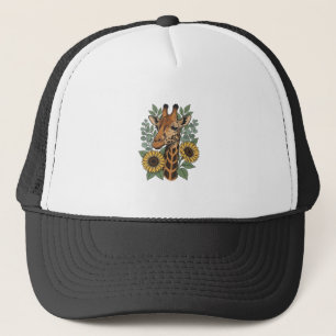 Vintage graviertes Giraffe Sonnenblume Blumenhemd_ Truckerkappe