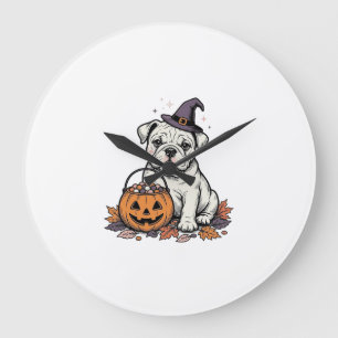 Vintage graviertes Halloween-Bulldog-Pumpkin-Desig Große Wanduhr