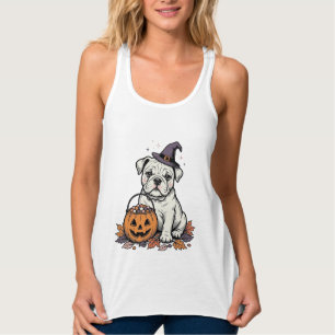 Vintage graviertes Halloween-Bulldoggen-Kürbis-Des Tank Top
