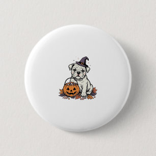 Vintage graviertes Halloween-Bulldoggen-Kürbisdesi Button