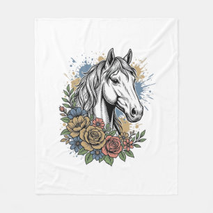Vintage graviertes Pferd-Blumen-Vektor-Shirt-Desig Fleecedecke