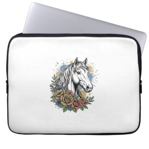 Vintage graviertes Pferd-Blumen-Vektor-Shirt-Desig Laptopschutzhülle