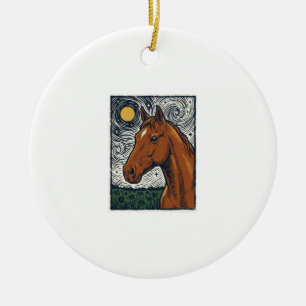 Vintage graviertes Pferd Sternennacht Kunst Design Keramik Ornament