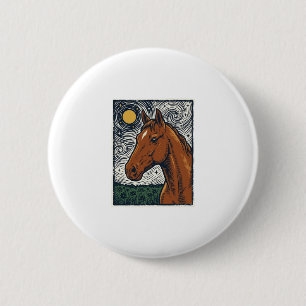 Vintage graviertes Pferd Sternennacht Kunstdesign Button